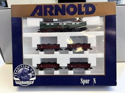 ARNOLD 0359 SCALE N FREIGHT TRAIN WITH E 50 E 4 USED DB FREIGHT WAGONS WITH BOX - Image 1 of 4