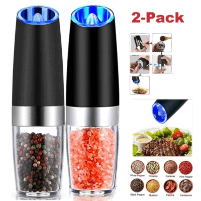 2 Pack Gravity Electric Salt and Pepper Grinder Mill Shaker Adjustable Automatic - Image 1 of 4