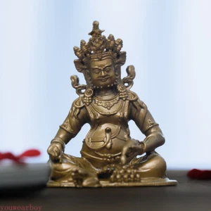 Brass Ornament Yellow Jambhala Small Portable Buddha Exquisite Chinese Zen Decor - Picture 1 of 4