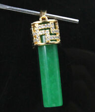 18KGP Exquisite Carving Cylinder Green Jade gemstone Pendant necklace