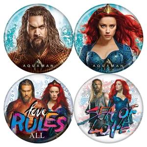 Aquaman and Mera Pin Buttons Four 1.25" Pins Jason Momoa Amber Heard - Picture 1 of 1