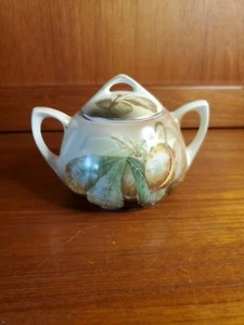 RS Germany Vintage Hand Painted Chestnut lidded Sugar Bowl. 3.5" tall 5.5" wide - Picture 1 of 7