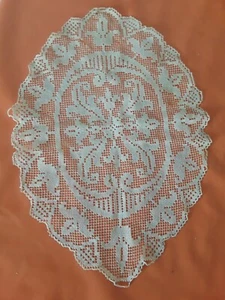 ANCIEN NAPPERON filet main 23 x33cm blanc #OLD - Imagen 1 de 2