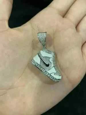 3CT Round Lab Created Diamond Sports Shoe Men's Pendant 14K White Gold Finish - Image 1 of 3