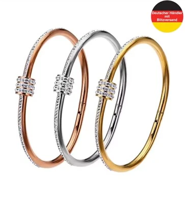 Damen Armband Armreif Edelstahl Modeschmuck Silber Gold Rosé Zirkonia Steine - Bild 1 von 4