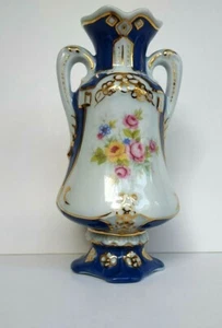 Jarrón de Colección Checo ROYAL DUX Porcelana Azul Cobalto Anfora Pintado de Oro - Imagen 1 de 7