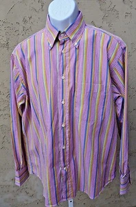 Bullock & Jones Multi Stripe Button Down Switzerland Dress Shirt Mens Large 48" - Picture 1 of 7