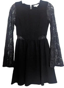 SPEECHLESS Black Lace Long Sleeve Skater Dress Size Juniors Small Cutout Waist - Picture 1 of 7
