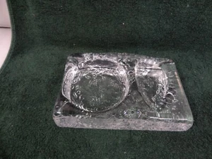 Vintage Heavy Ice Crystal Glass MCM Textured Cigar Pipe Rest Holder Ashtray 4x6 - Picture 1 of 12