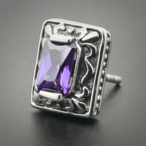 Purple CZ Stone Stainless Steel Fashion Punk Stud Earring 3L009C - Picture 1 of 11