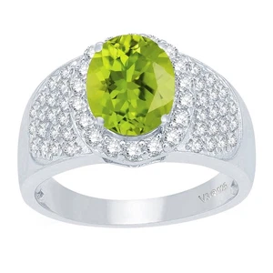 4Ct Oval Cut Natural Peridot 14k White Gold Plated 925 Bridal Engagement Ring 7 - Picture 1 of 5