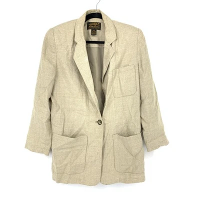 Chaqueta de Colección Eddie Bauer Para Mujer Talla XSP Informal Lino Larga Línea Blazer Tostado Foto 1 de 4