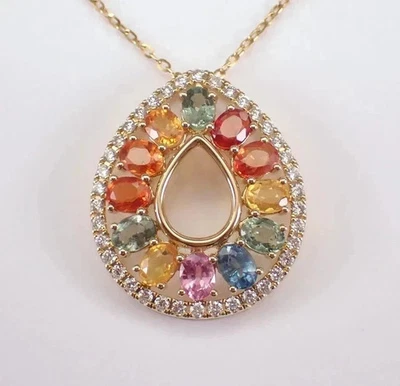 3Ct Pear Shape Lab-Created Multi Color Pendant 14K Yellow Gold Plated Silver 18' - Image 1 of 4