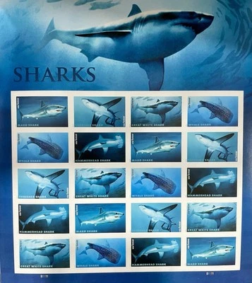 200 Forever Stamps - Sharks - U.S. Stamps - 10 Sheets with 20 Stamps Each - Image 1 of 2