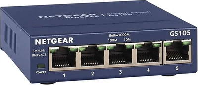 NETGEAR 5 Port Gigabit Network Switch (GS105) - Ethernet Splitter - Ethernet Swi - Image 1 of 4