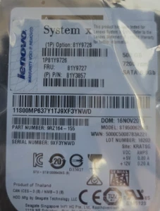 Disco duro Lenovo IBM 81Y9726 500 GB 7,2 K 6 G SFF 2,5" SATA intercambio en caliente en trineo - Imagen 1 de 2