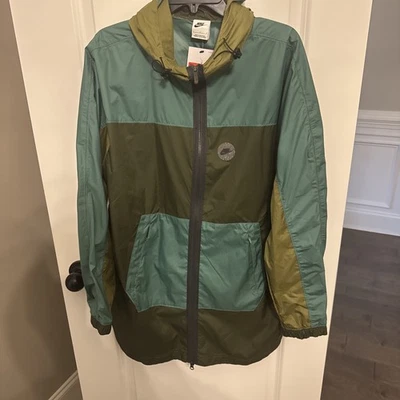 Chaqueta de lluvia para hombre Nike cremallera completa con capucha verde azulado marrón talla grande Foto 1 de 4