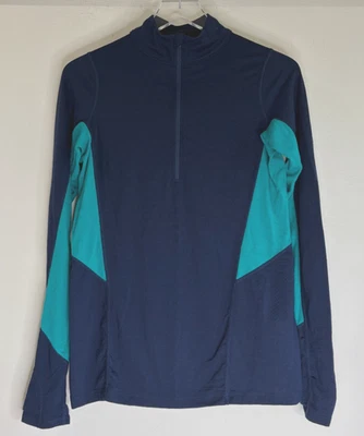 IBEX Sz Medium 100% Merino Wool Navy Turquoise 1/4 Zip Pullover Base Layer - Image 1 of 4