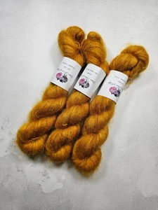 Hand dyed Kid Mohair Silk yarn, Lace weight, 50g, PURE GOLD - Picture 1 of 6