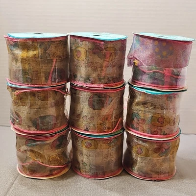 Lot Of 9 Easter Spring Wired Ribbon 2.5” Wide 18 Ft Each New  - Image 1 of 4