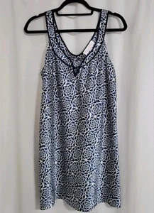 Oscar De La Renta Satin Night Gown Size Lg Short Blue Floral Y2K - Picture 1 of 7