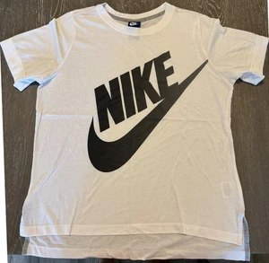 Nike T-Shirt white Short Sleeve Crew Neck graphic logo print Men's size L swoosh - Picture 1 of 3
