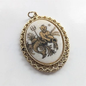 Vintage Zodiac Aquarius Celestial Sign Sugared Acrylic Large Necklace Pendant - Picture 1 of 3