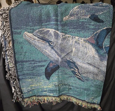 DOLPHIN TAPESTRY/THROW Dimensions 52"x 69" Made of 100 percent cotton.  - Image 1 of 4