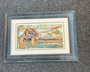 FRAMED COMPLETED CROSS STITCH: TIGER: 67 x 47cm (SLIGHT MARKING) - Picture 1 of 1