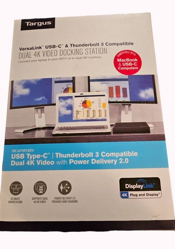 Targus VersaLink USB C Thunderbolt 3 Dual 4k Docking Station - Black