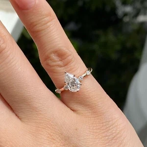 1Ct Pear Cut D/VVS1 Moissanite Solitaire Engagement Ring 14k Yellow Gold Plated - Picture 1 of 5