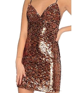 GLAMOURÖSES TRÄGERKLEID MIT PAILLETTEN GOLDFARBEN/BRONZEFARBEN/SCHWARZ GRÖSSE UK 16 NEU MIT ETIKETT UVP £89 - Bild 1 von 12