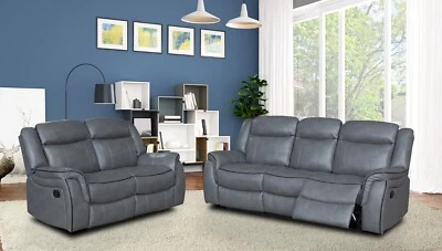 SC FURNITURE LTD Grey Leather Gel Recliner 3 Seater 2 Seat or Armchair Sofa Suite CLIFTON