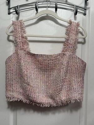 Eloquii Tweed Recortado Top Arco Iris Rosa Mujer’s Plus 14 Preppy Barbie Dobladillo Crudo Nuevo con Etiquetas Foto 1 de 4