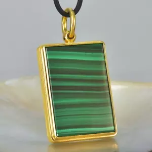 18K Oro Vermiglio Argento Sterling Ciondolo con Un Rettangolare Malachite 25.90 - Foto 1 di 10