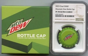 2023 Mountain Dew Bottle Cap .999 Silver 6g Chad Coin NGC PF70 Mtn Dew - JP444 - Picture 1 of 4