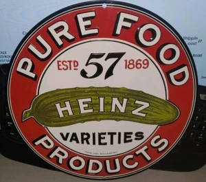 HEINZ PURE FOOD PRODUCTS PICKLE GEPRÄGTES RUNDES BLECHSCHILD 57 SORTEN 14" ZOLL - Bild 1 von 1