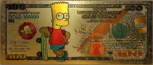$100 Bart Simpson The Simpsons Novelty 24K Gold Foil Plated Note Bill GFN78 - Picture 1 of 4