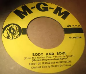 45RPM MGM 11007 Buddy De Franco DeFranco - Body + Soul / Rumpus Room, sharp E EX - Picture 1 of 2