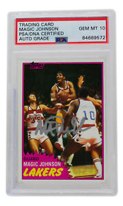Magic Johnson Signed LA Lakers 1981 Topps Basketball Card #21 PSA/DNA Auto 10
