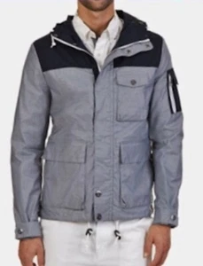NAUTICA Navy Blue White Modern Hooded Full Zip Water Resistant Jacket New Mens L - Picture 1 of 7