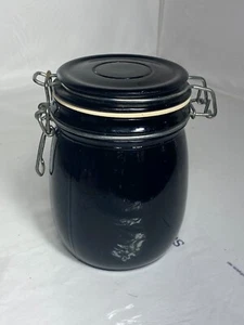 Black Amethyst Glass Canister Jar w/ Wire Locking Lid Antique Kitchen - Picture 1 of 18