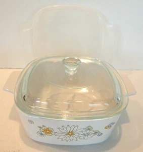 Corning Ware Floral Bouquet Daisy 1 1/2 QT Baking Dish & Plastic and Glass Lid - Picture 1 of 11