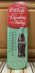 Coca-Cola Thermometer Vintage Style Sign Wall Decor Bottle Cap Button Fishtail