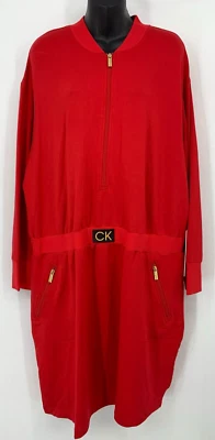 Calvin Klein Dress Plus 2X Red Long Sleeve 1/2 Zip Mock Neck Office Women New - Image 1 of 4