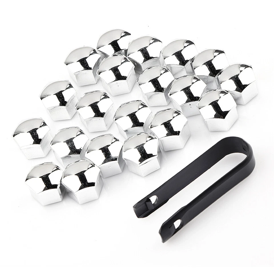 20x 17mm Boulon Écrou Chrome de Roue Voiture Cache Bouchon Couvercles - Photo 1/4