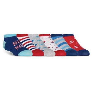 K.Bell Kid's No Show Socks-6 Pair Pack-Nautical theme fits Shoe Size 7.5-13 - Picture 1 of 1