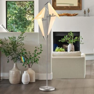 Double Swing Birds Floor Lamp Chrome Metal Standing Floor Light LED Lamp Fixture - Image 1 of 4