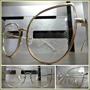 Oversized Retro Exotic Cat Eye Style Clear Lens EYE GLASSES Large Big Gold Frame - Picture 1 of 10
