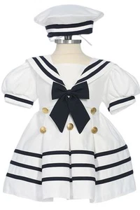 Vestido de Disfraces de Marinero para Bebés, Niñas Pequeñas, Blanco/Marino, Talla: XL (24 Meses) - Imagen 1 de 1